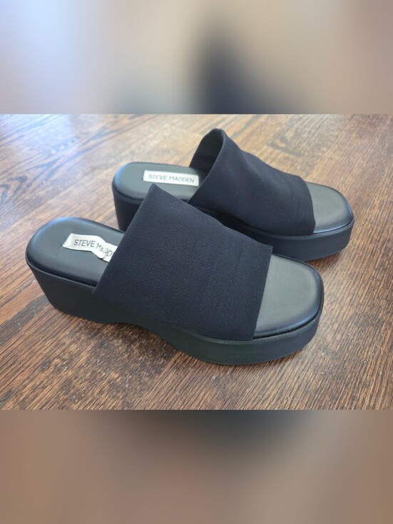Steve Madden Shoes - Steve Madden Slinky30 Sandals Women's 37 / 6.5 Black Slide Chunky Platform Wedge
